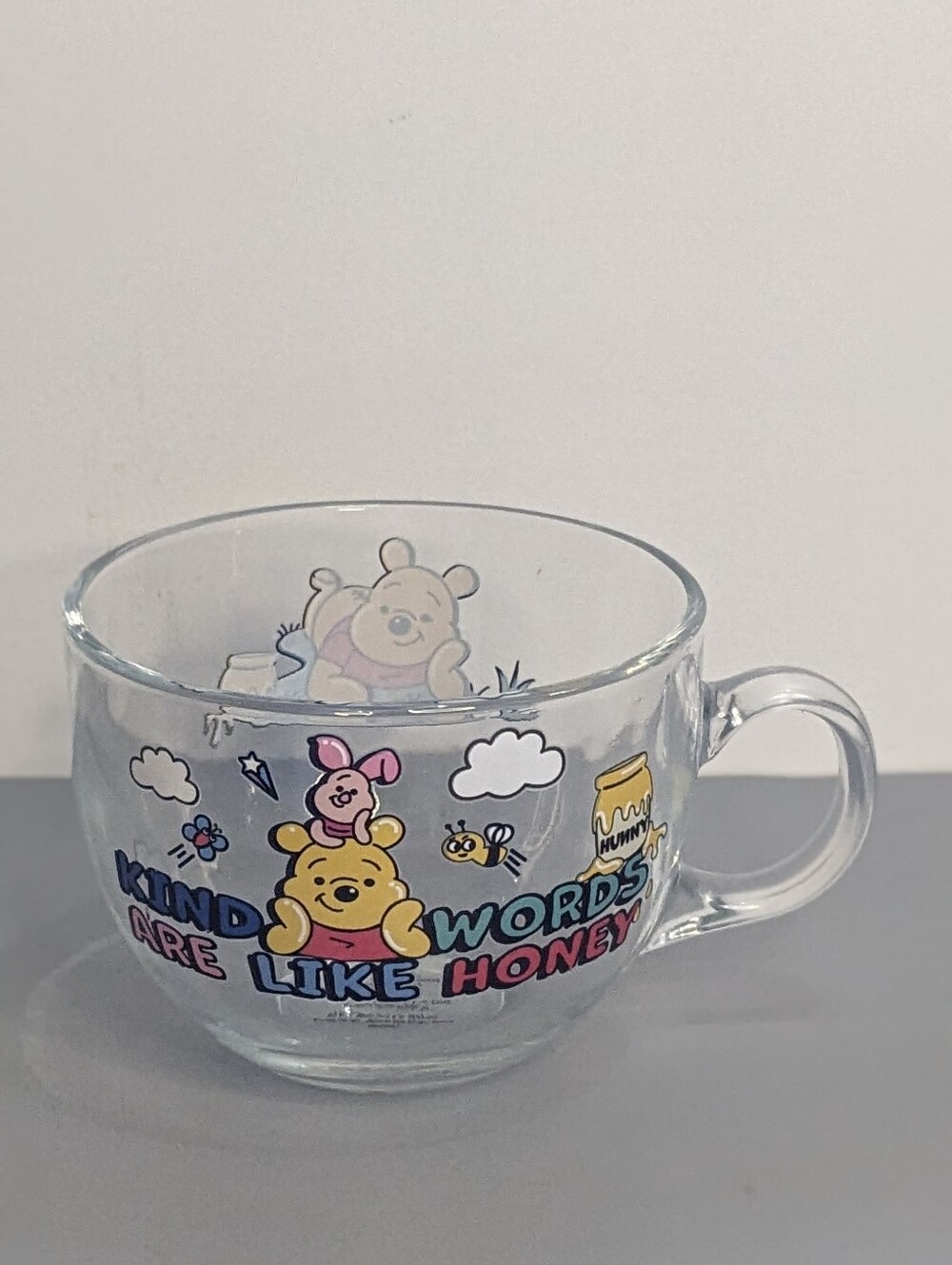 Disney Winnie The Pooh Glass Mug Kind Words Are Like Honey Vintage Cup 16OZ